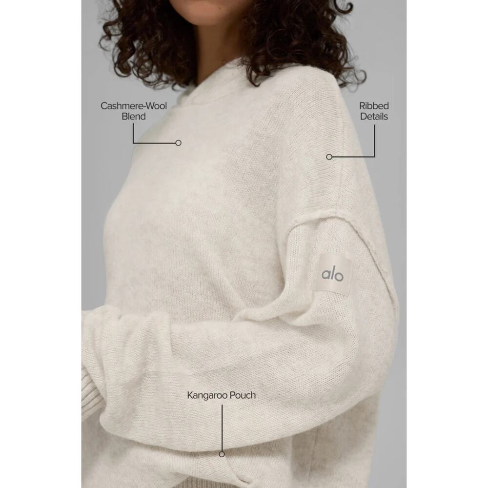 NWT Alo Yoga New Class Cashmere Hoodie Bone Heather Relaxed Soft Cozy Rustic L - Picture 5 of 5